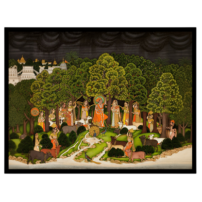 Experience the divine connection between Krishna and Radha amidst a serene forest setting. This for lovely-house