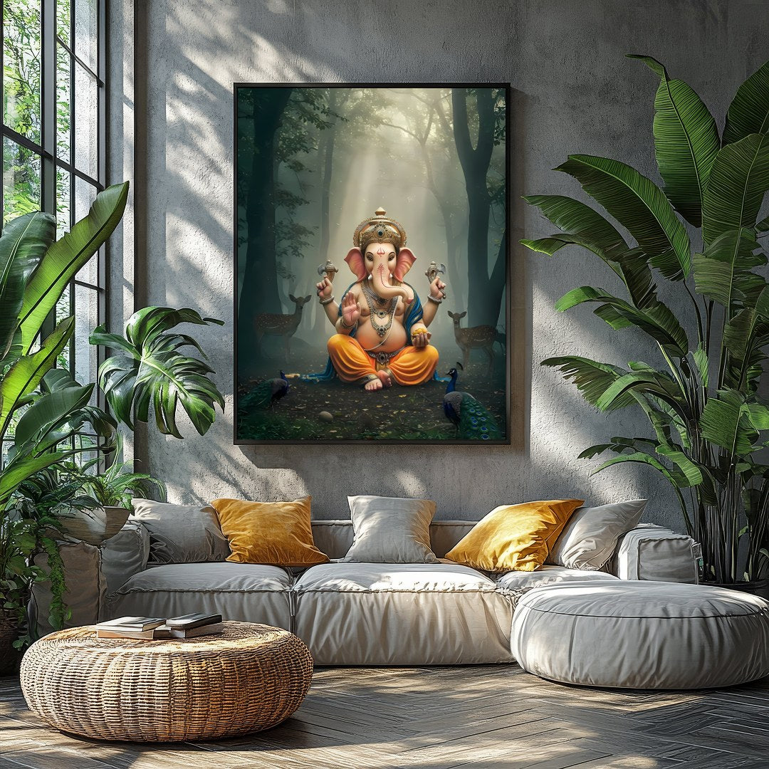 Immerse yourself in tranquility with this captivating artwork depicting Lord Ganesha, seated for Balcony