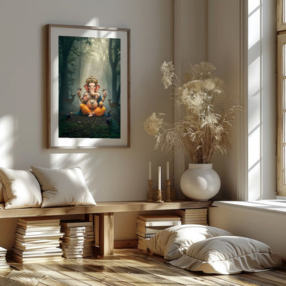 Immerse yourself in tranquility with this captivating artwork depicting Lord Ganesha, seated for bedroom