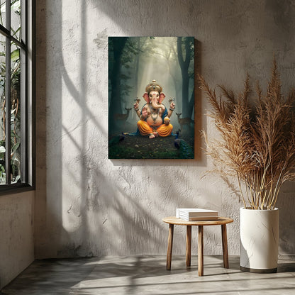 Immerse yourself in tranquility with this captivating artwork depicting Lord Ganesha, seated for Entrance