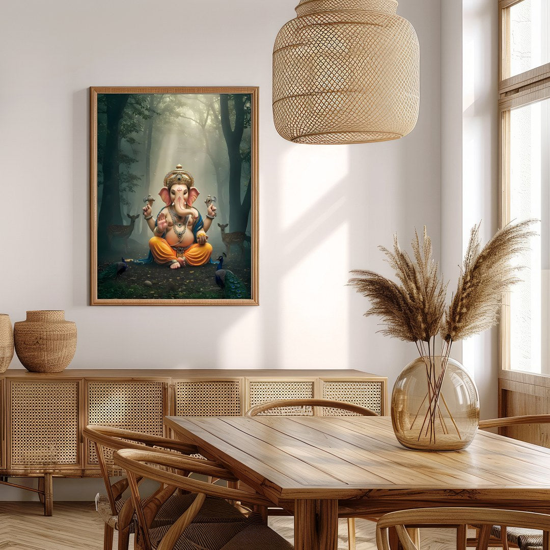 Immerse yourself in tranquility with this captivating artwork depicting Lord Ganesha, seated for Extra Kitchen