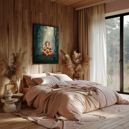 Immerse yourself in tranquility with this captivating artwork depicting Lord Ganesha, seated for office