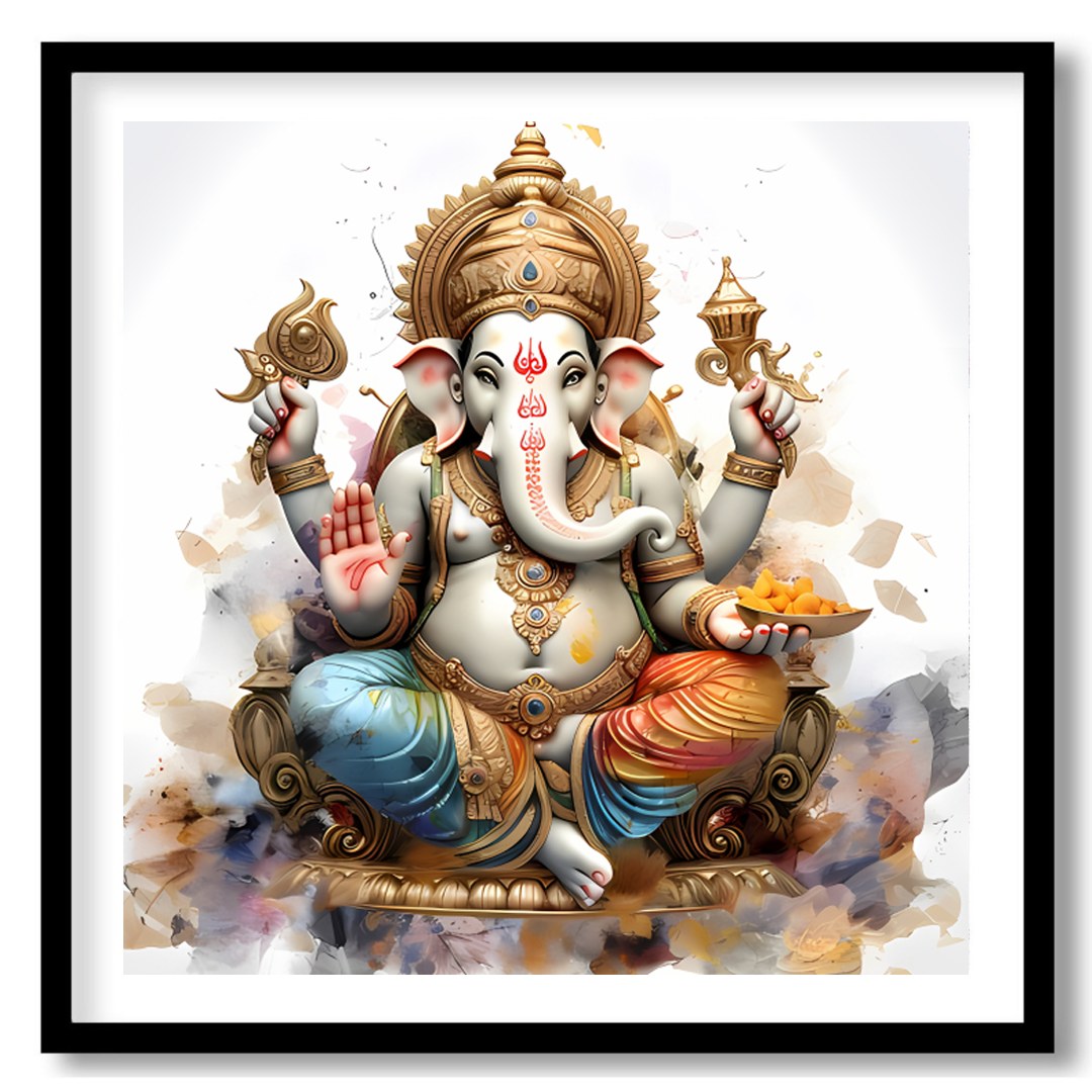 This exquisite wall art features the revered deity Ganesh, intricately depicted with rich detailing for office