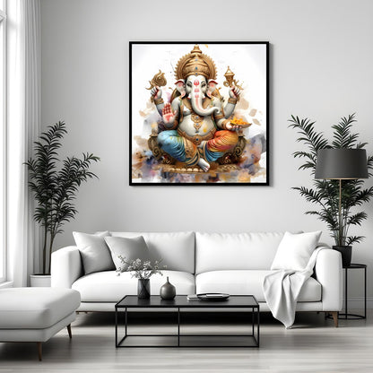 This exquisite wall art features the revered deity Ganesh, intricately depicted with rich detailing for Sitting Area