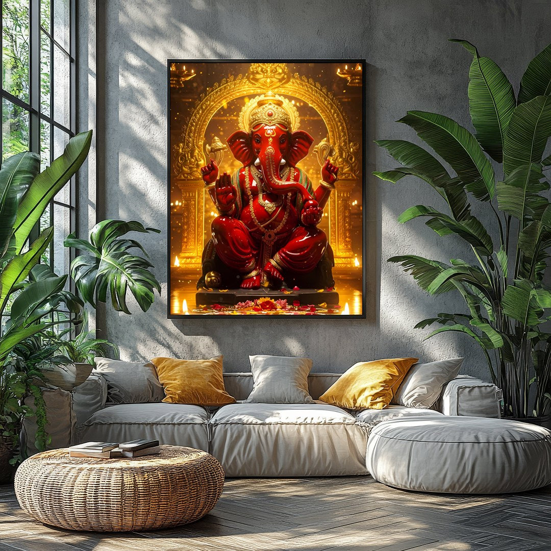 Capture the majesty and spiritual presence of Lord Ganesha with this intricately detailed artwork. for Balcony
