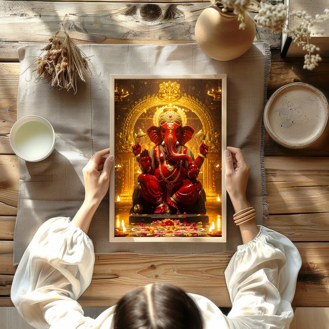 Capture the majesty and spiritual presence of Lord Ganesha with this intricately detailed artwork. for Kitchen