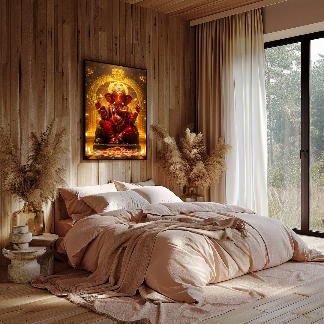Capture the majesty and spiritual presence of Lord Ganesha with this intricately detailed artwork. for office