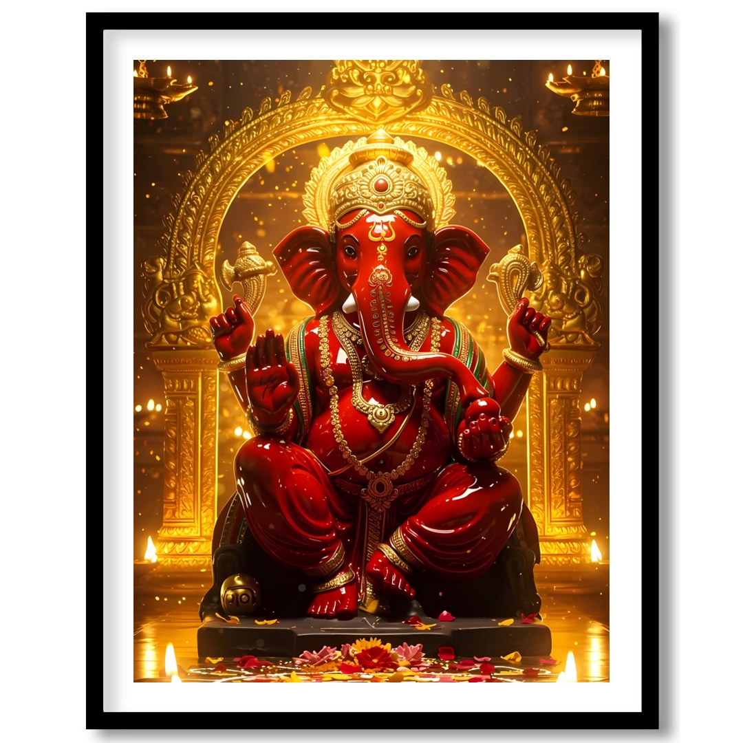 Capture the majesty and spiritual presence of Lord Ganesha with this intricately detailed artwork. for room