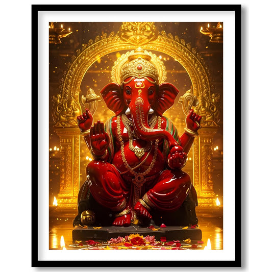 Capture the majesty and spiritual presence of Lord Ganesha with this intricately detailed artwork. for room