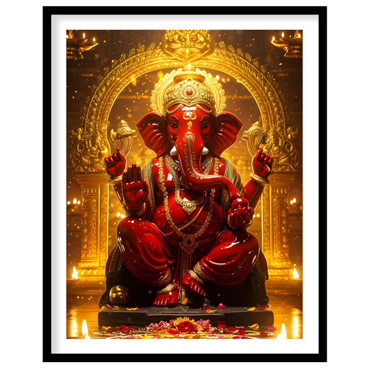 Capture the majesty and spiritual presence of Lord Ganesha with this intricately detailed artwork. for room