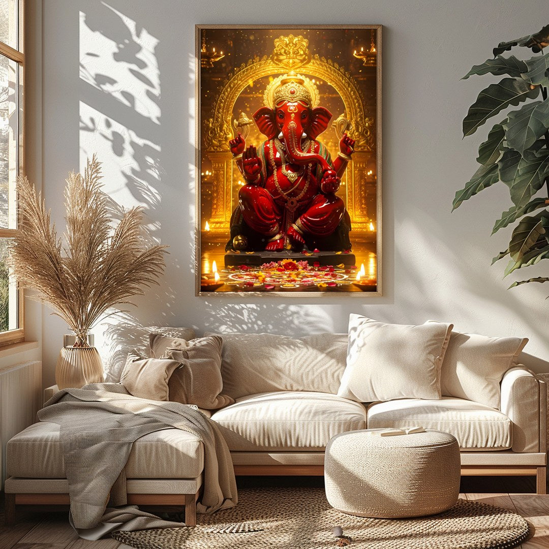 Capture the majesty and spiritual presence of Lord Ganesha with this intricately detailed artwork. for Sitting Area