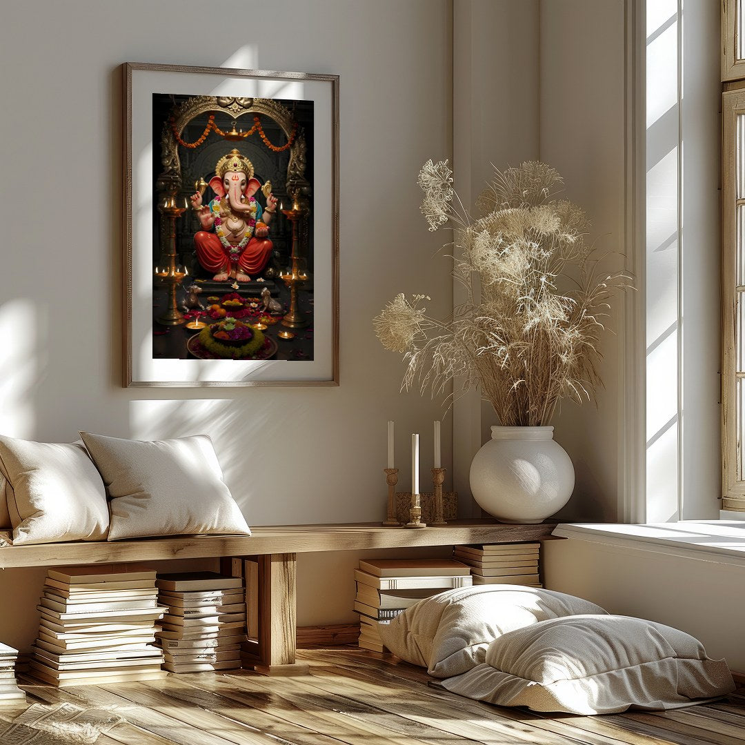 Adorn your space with this exquisite depiction of Lord Ganesha, embodying tranquility and divine for area