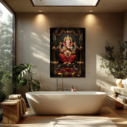 Adorn your space with this exquisite depiction of Lord Ganesha, embodying tranquility and divine for Bathroom