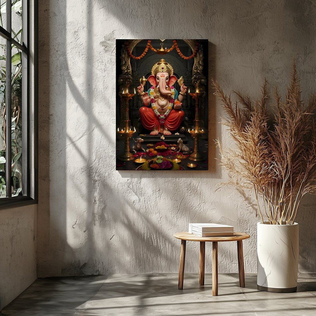 Adorn your space with this exquisite depiction of Lord Ganesha, embodying tranquility and divine for Entrance