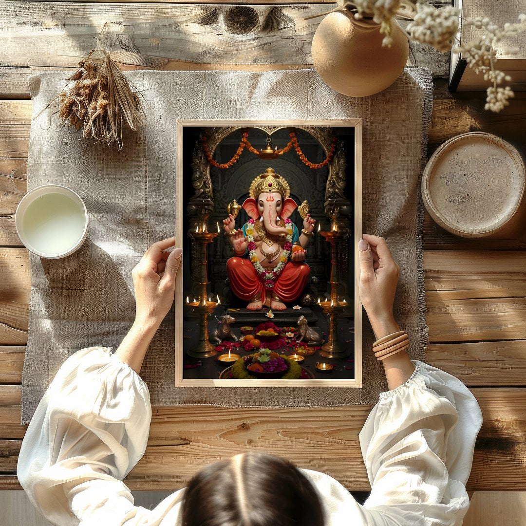 Adorn your space with this exquisite depiction of Lord Ganesha, embodying tranquility and divine for Kitchen