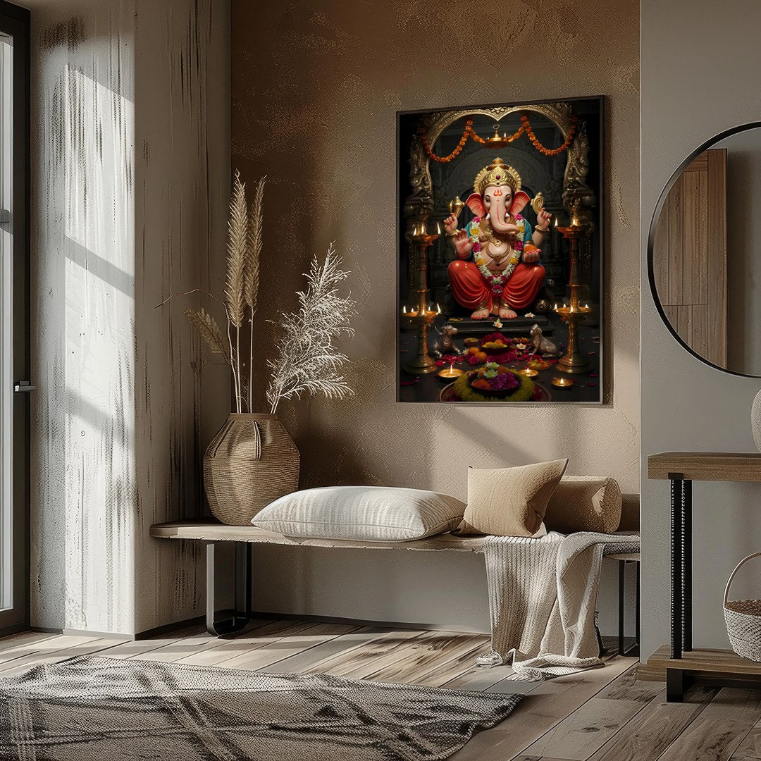 Adorn your space with this exquisite depiction of Lord Ganesha, embodying tranquility and divine for lovely-house