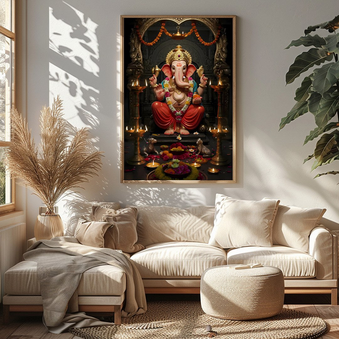 Adorn your space with this exquisite depiction of Lord Ganesha, embodying tranquility and divine for Sitting Area
