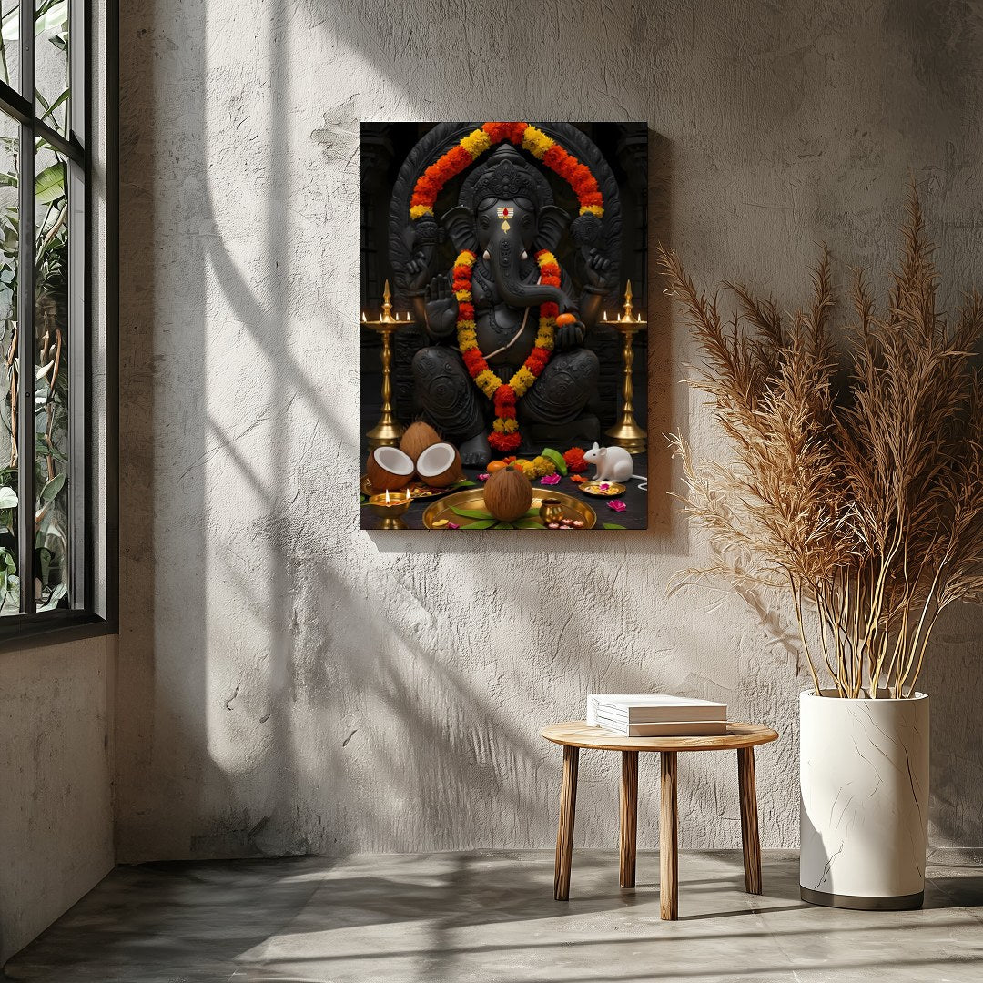 Experience the spiritual energy of this exquisite artwork featuring Lord Ganesha adorned with for Entrance