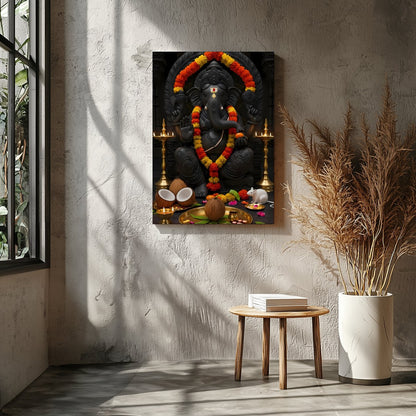 Experience the spiritual energy of this exquisite artwork featuring Lord Ganesha adorned with for Entrance