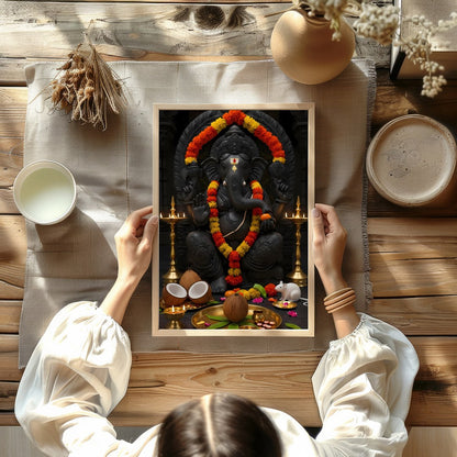 Experience the spiritual energy of this exquisite artwork featuring Lord Ganesha adorned with for Kitchen