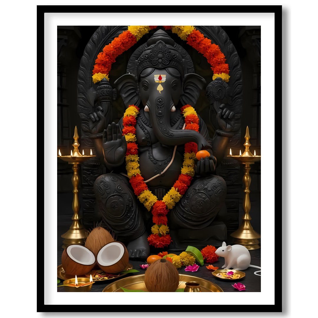 Experience the spiritual energy of this exquisite artwork featuring Lord Ganesha adorned with for living-space