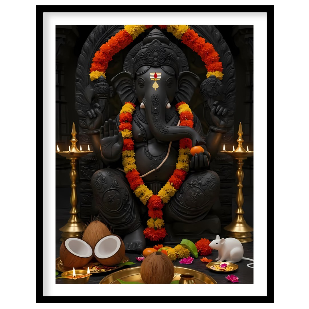 Experience the spiritual energy of this exquisite artwork featuring Lord Ganesha adorned with for living-space