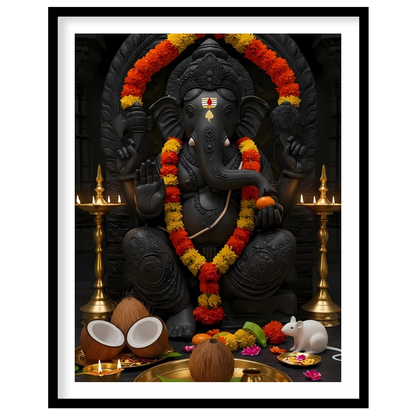 Experience the spiritual energy of this exquisite artwork featuring Lord Ganesha adorned with for living-space