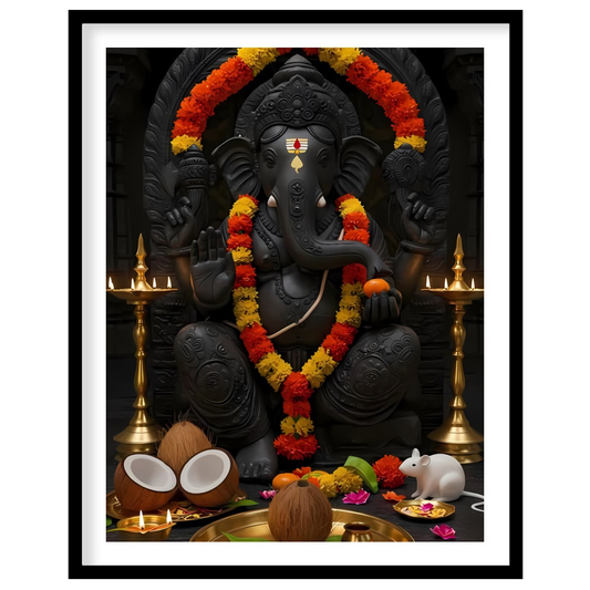 Experience the spiritual energy of this exquisite artwork featuring Lord Ganesha adorned with for living-space