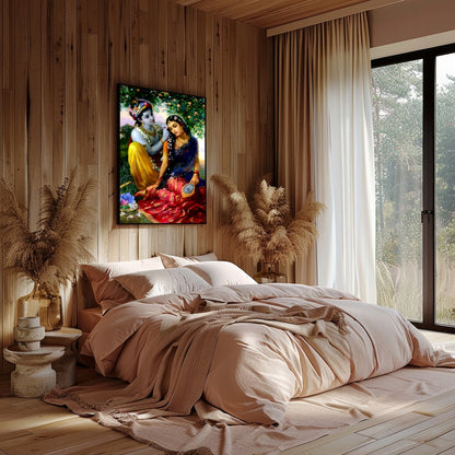This enchanting artwork captures a serene moment of affection set within a lush garden. Featuring for Bedroom