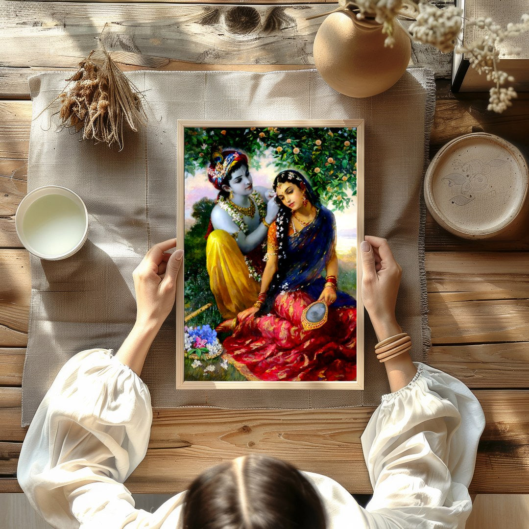 This enchanting artwork captures a serene moment of affection set within a lush garden. Featuring for studio