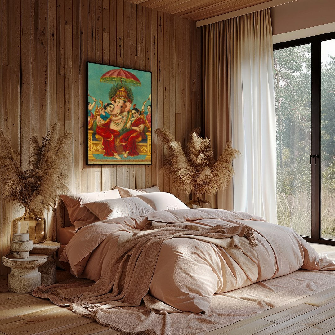 Immerse yourself in the captivating serenity of this traditional Indian art piece. The vibrant for Bedroom