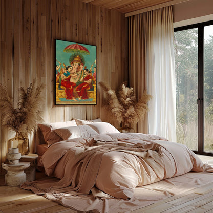 Immerse yourself in the captivating serenity of this traditional Indian art piece. The vibrant for Bedroom