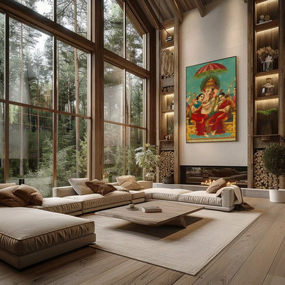 Immerse yourself in the captivating serenity of this traditional Indian art piece. The vibrant for Living Room