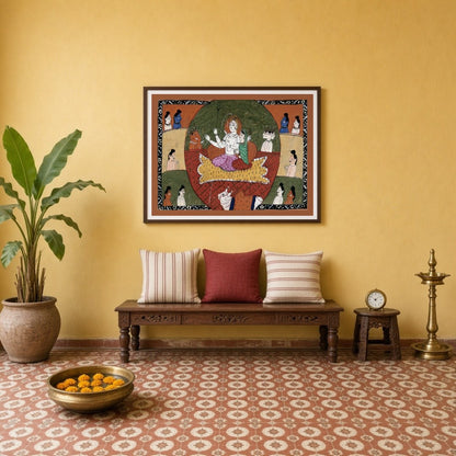 Experience the divine tranquility of Lord Shiva and Parvati surrounded by their celestial assembly for Entrance