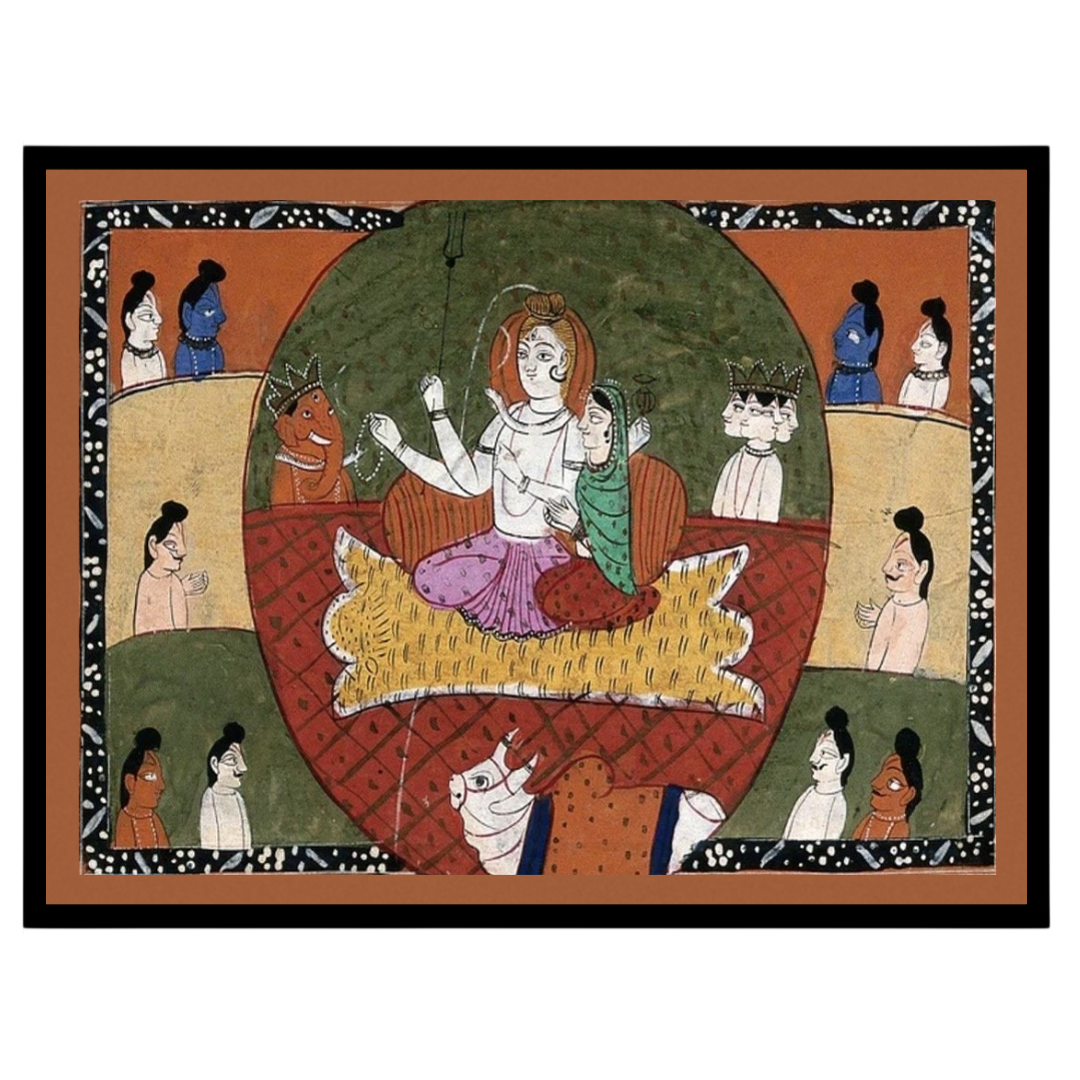 Experience the divine tranquility of Lord Shiva and Parvati surrounded by their celestial assembly for house