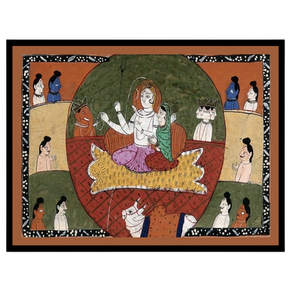 Experience the divine tranquility of Lord Shiva and Parvati surrounded by their celestial assembly for house