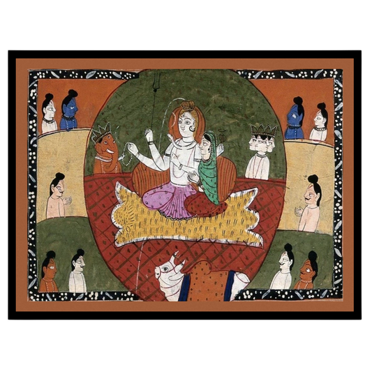 Experience the divine tranquility of Lord Shiva and Parvati surrounded by their celestial assembly for house
