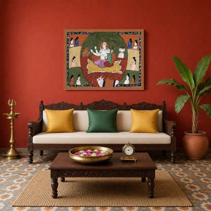 Experience the divine tranquility of Lord Shiva and Parvati surrounded by their celestial assembly for Living Room