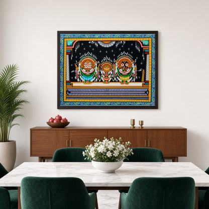 Experience the divine presence with this captivating Pattachitra artwork depicting the Jagannath for Dining