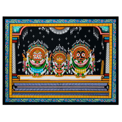 Experience the divine presence with this captivating Pattachitra artwork depicting the Jagannath for home