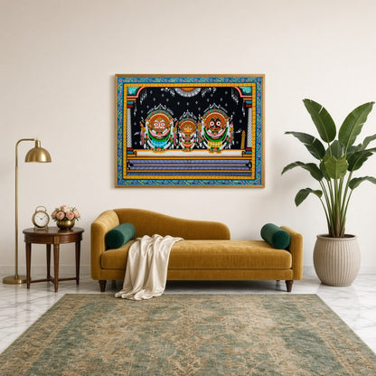 Experience the divine presence with this captivating Pattachitra artwork depicting the Jagannath for Sitting Lounge
