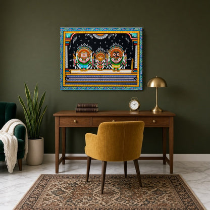 Experience the divine presence with this captivating Pattachitra artwork depicting the Jagannath for Study