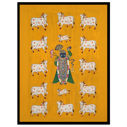 Immerse yourself in the spiritual charm of this exquisite Pichwai artwork featuring Shrinathji for home