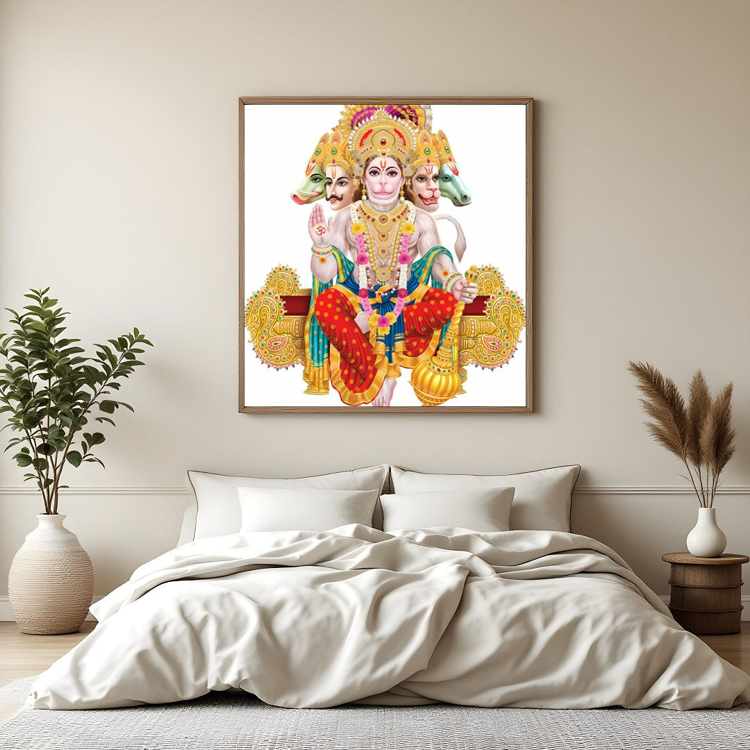 Immerse yourself in the divine energy of this vibrant artwork featuring the Hindu deity Hanuman. for Bedroom