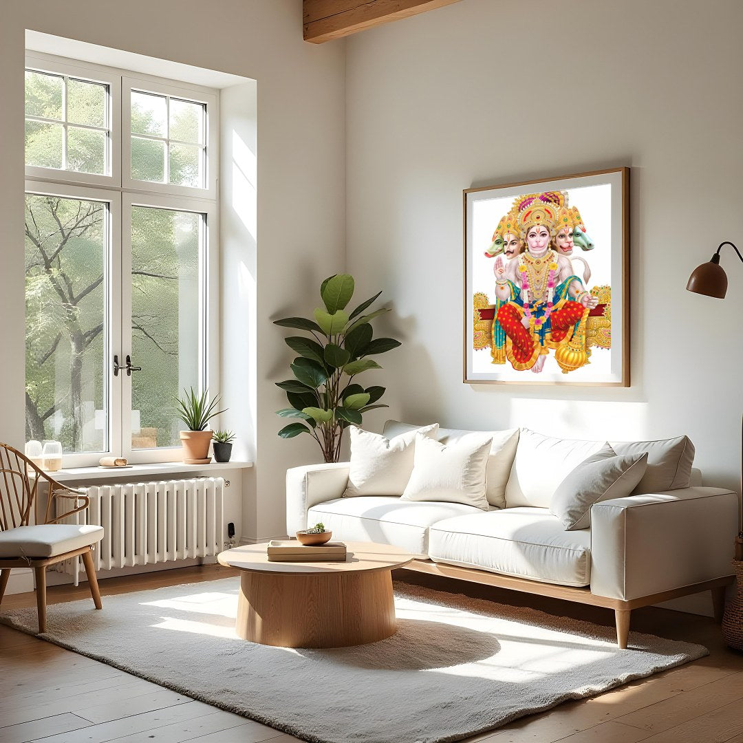 Immerse yourself in the divine energy of this vibrant artwork featuring the Hindu deity Hanuman. for Living Room