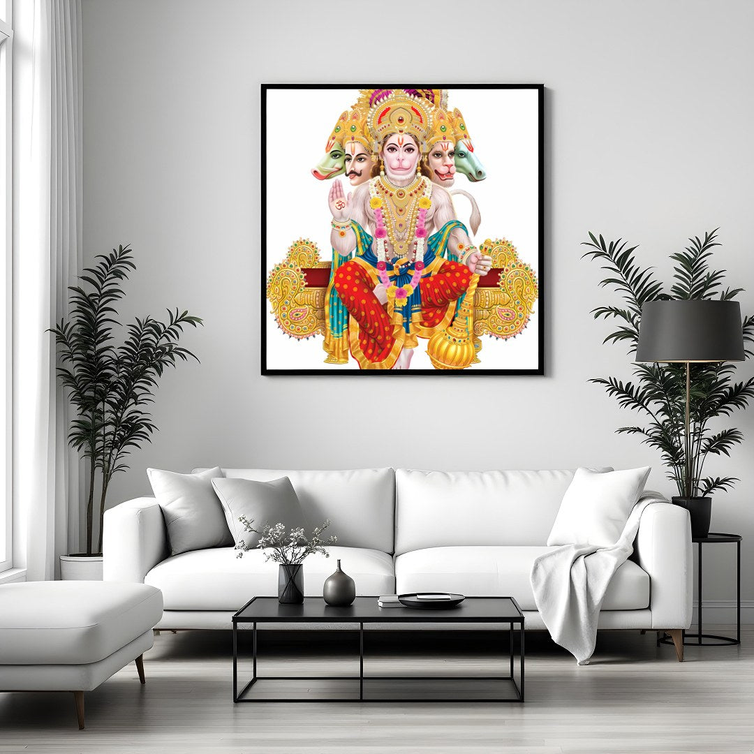 Immerse yourself in the divine energy of this vibrant artwork featuring the Hindu deity Hanuman. for Sitting Area