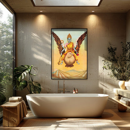 Experience the spiritual serenity of 'Divine Guardian in Flight,' a captivating piece that captures for Bathroom