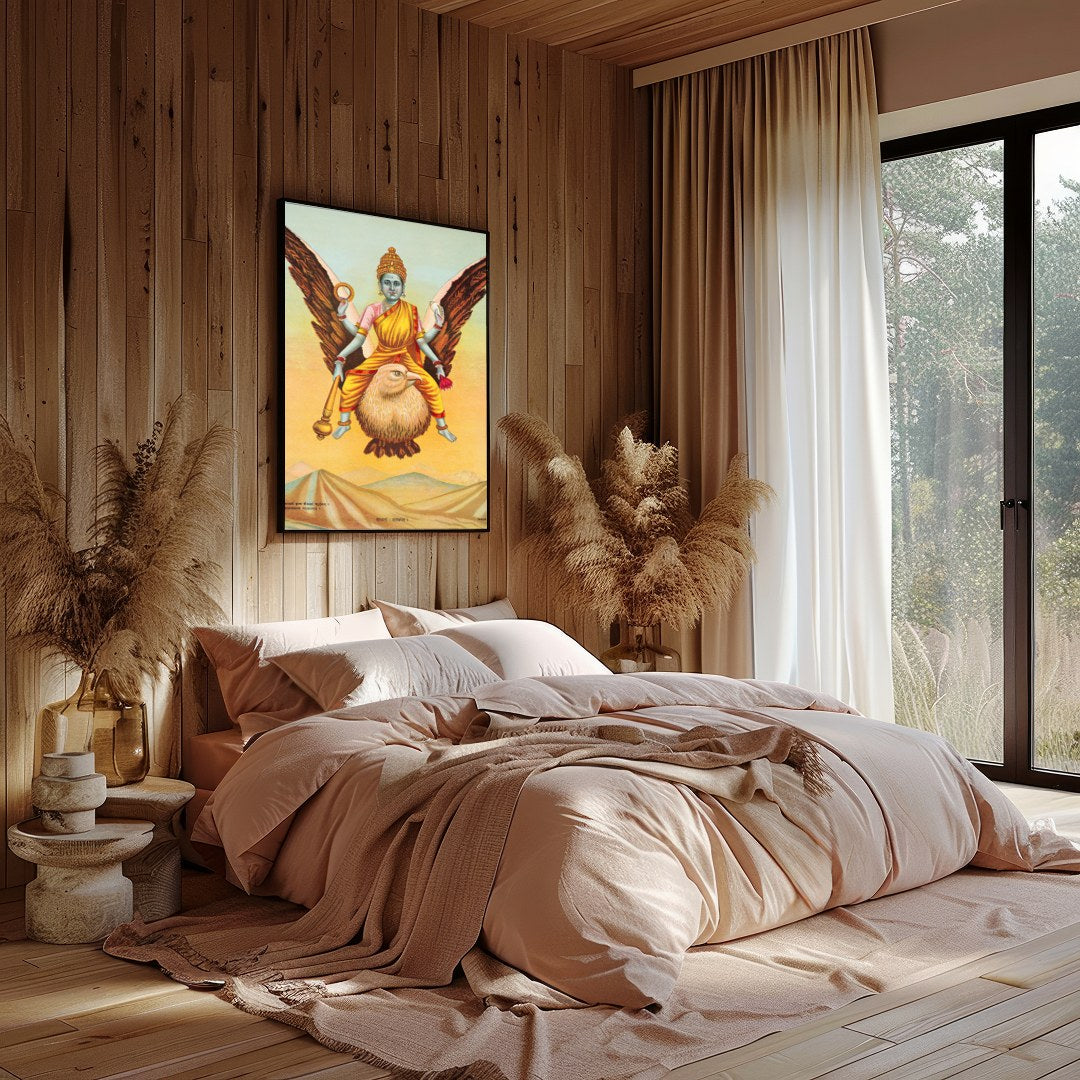 Experience the spiritual serenity of 'Divine Guardian in Flight,' a captivating piece that captures for Bedroom