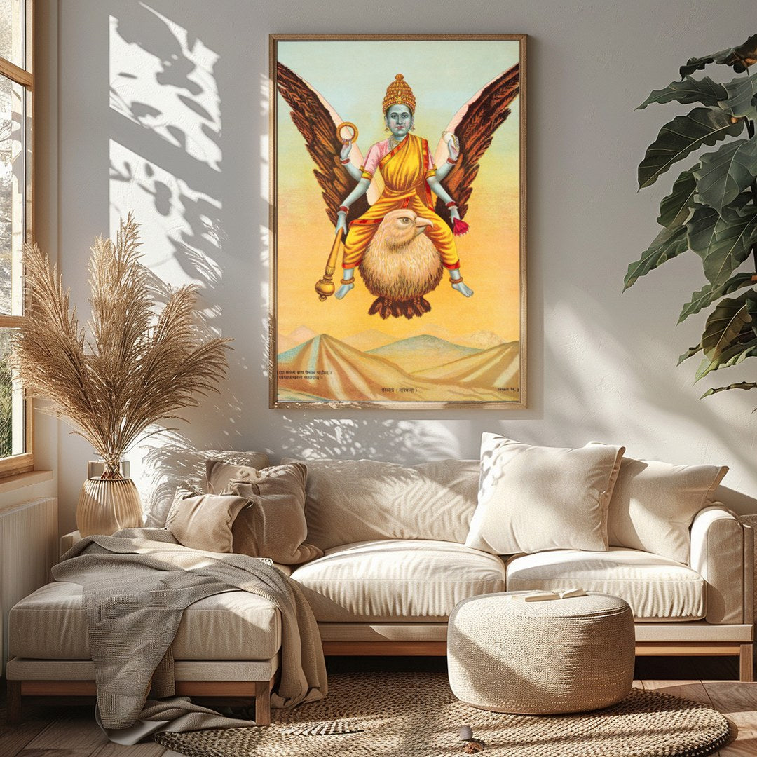 Experience the spiritual serenity of 'Divine Guardian in Flight,' a captivating piece that captures for Sitting Area