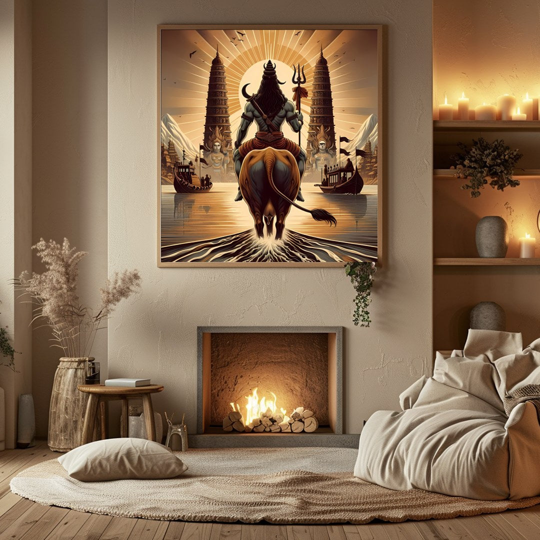 Immerse yourself in a majestic vision with this exquisite artwork, depicting a divine guardian's for Hall